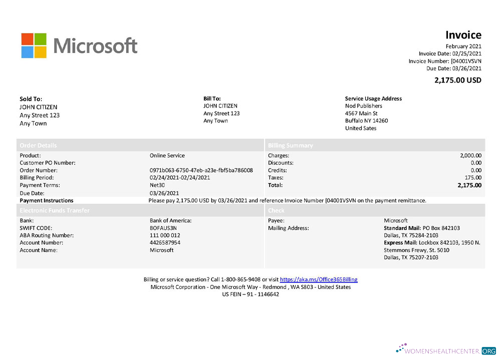 Download USA Microsoft invoice template Photoshop template